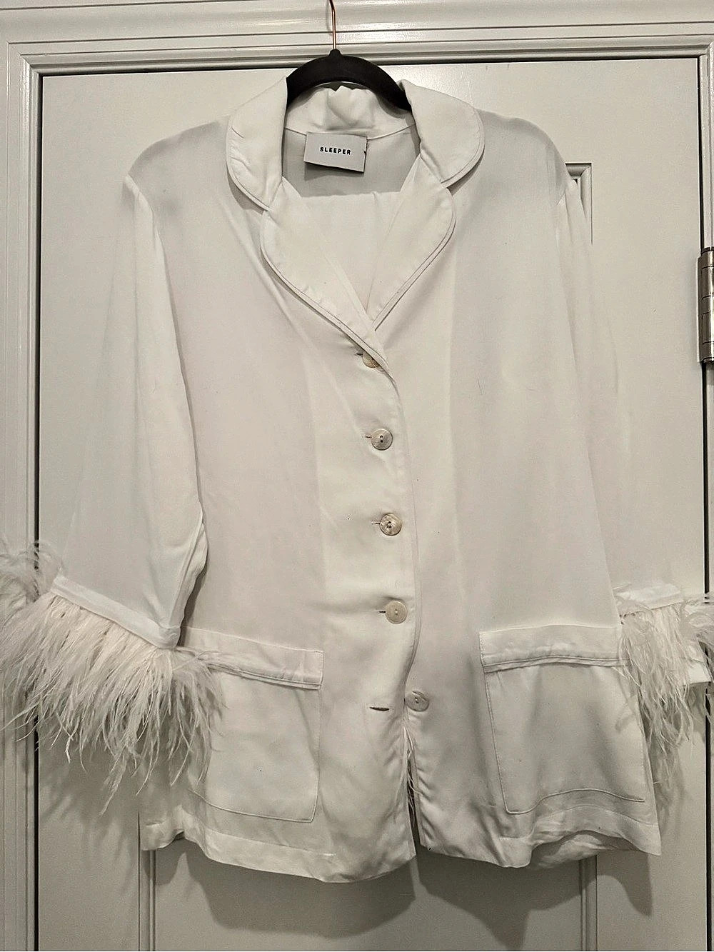 Sleeper Party Pajama Set with Feathers White